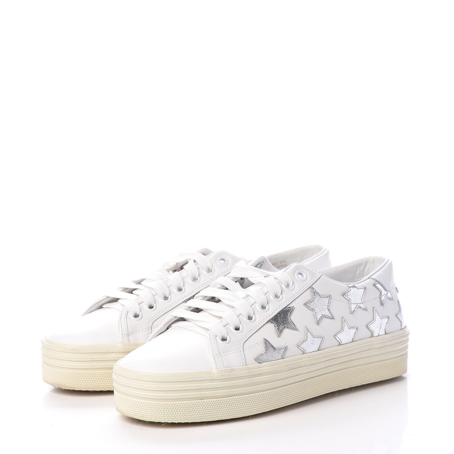 Calfskin Star Court Sneakers 37.5 White Argent