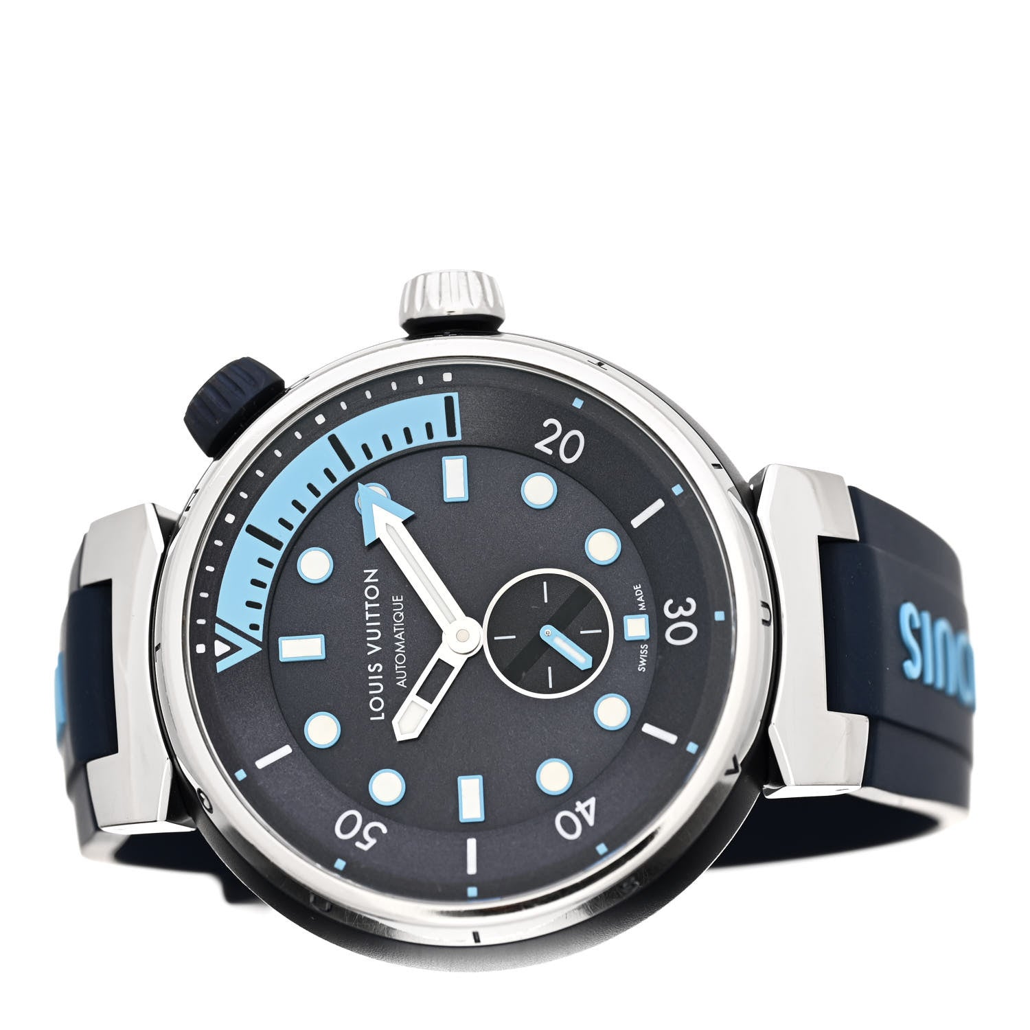 Louis Vuitton Stainless Steel Rubber 44mm Tambour Street Diver Automatic Watch Blue 2 of 5