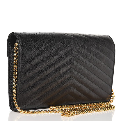 Saint Laurent Grain De Poudre Matelasse Chevron Monogram Chain Wallet Black 3 of 6