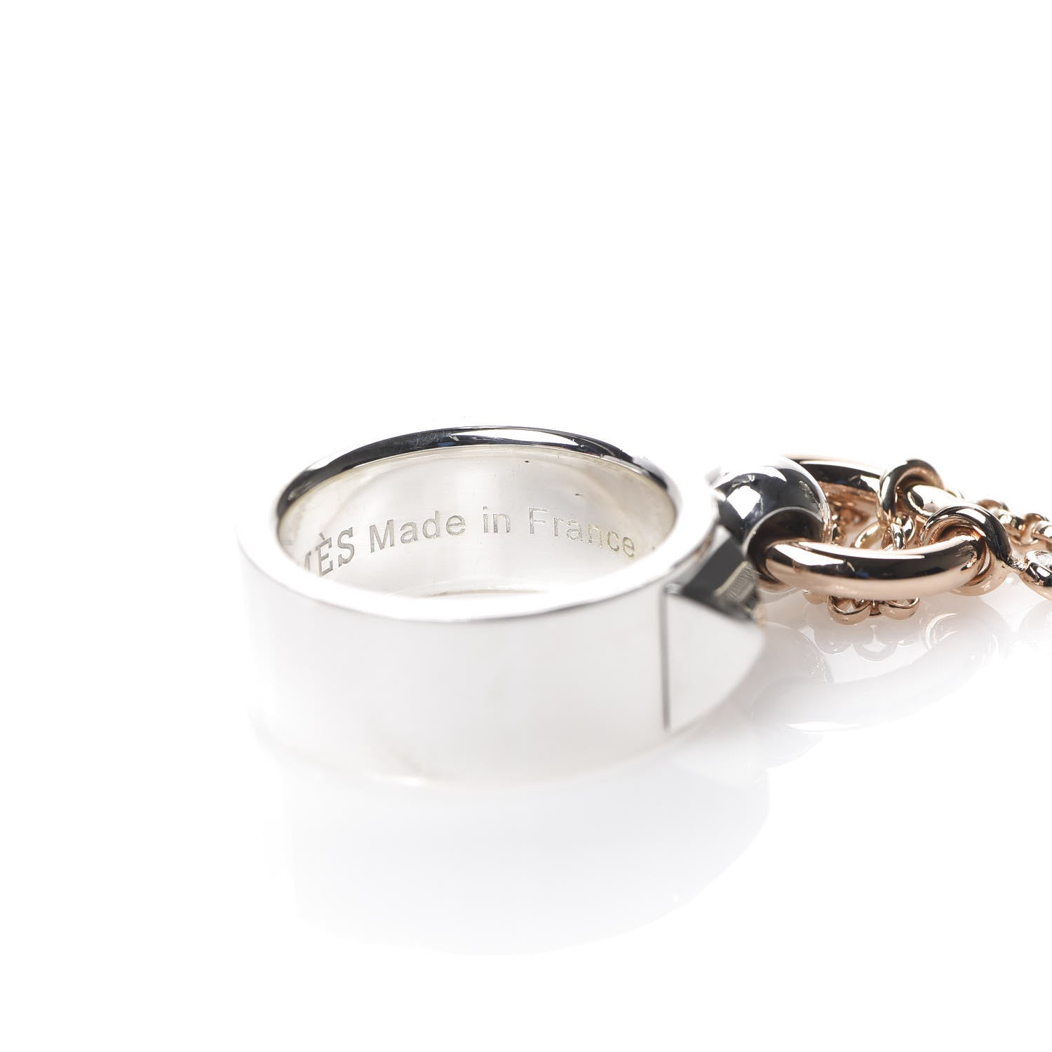 Hermes Sterling Silver 18K Rose Gold Diamond MM Collier De Chien Double Ring 50 5.25 5 of 8