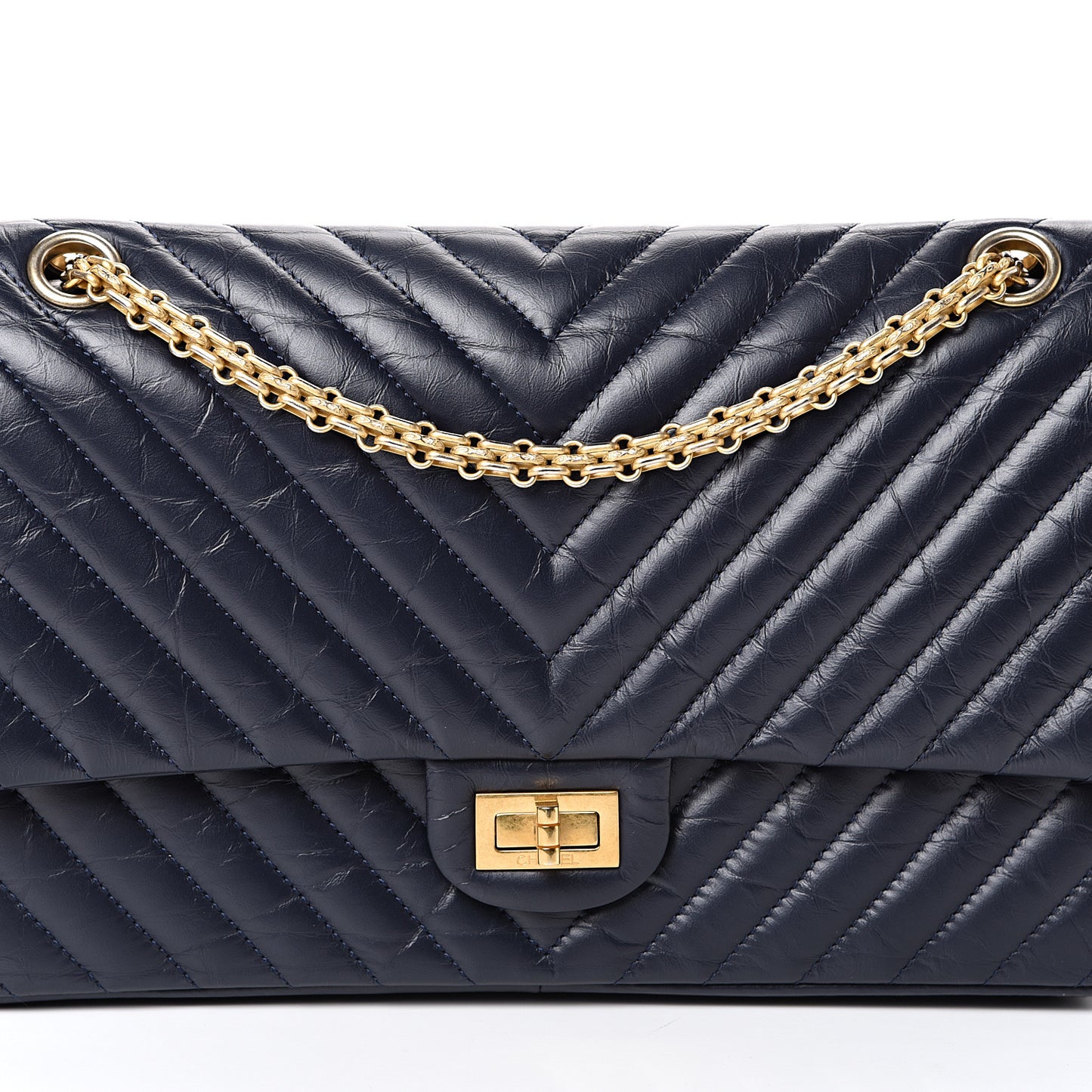 Aged Calfskin Chevron Quilted 2.55 Reissue 226 Flap Navy Blue