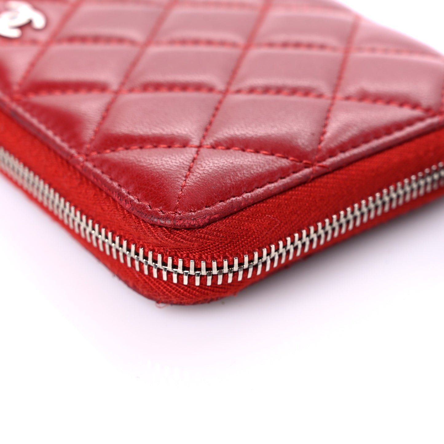 Lambskin Quilted Gusset Zip Around Wallet Red