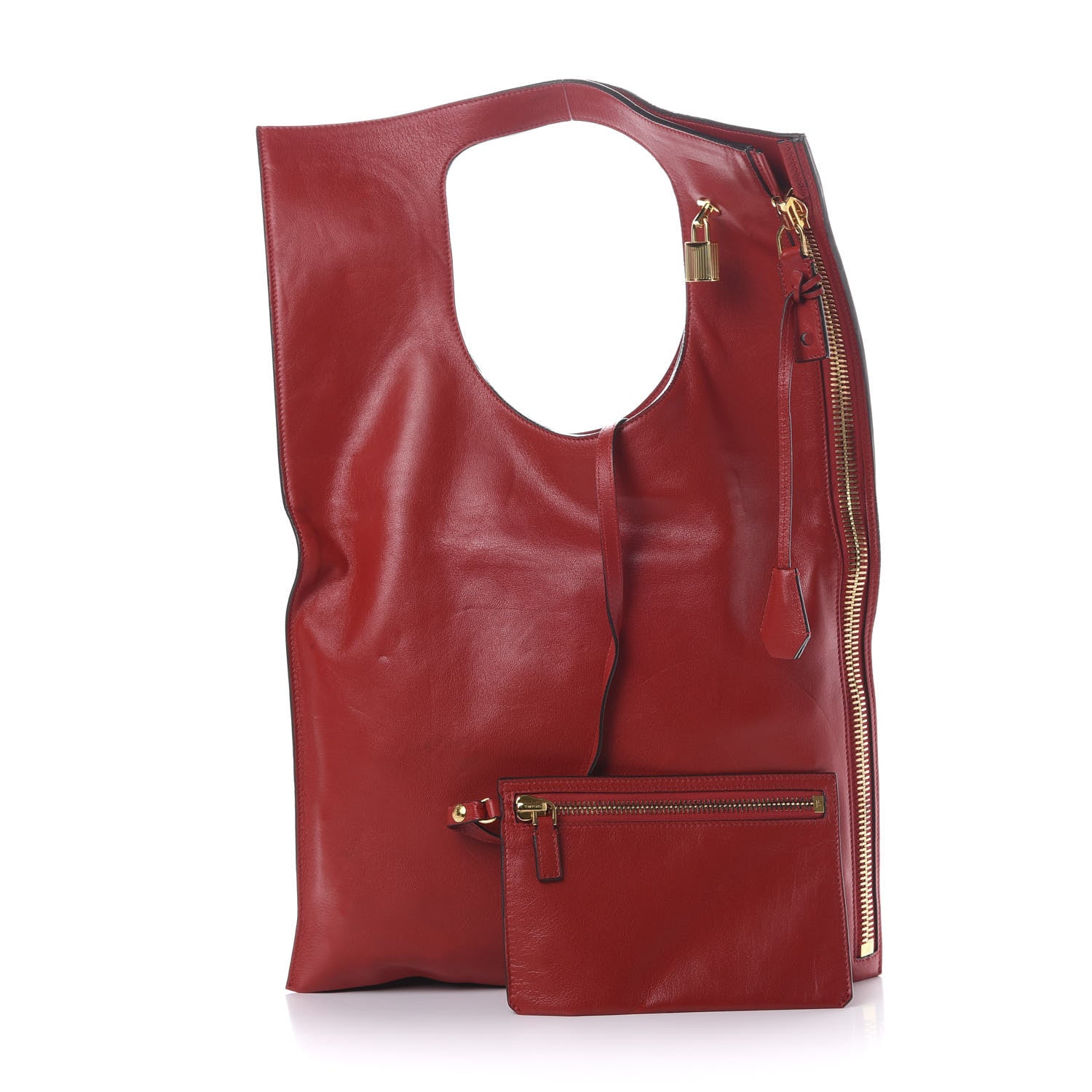 Tom Ford Ramskin Large Alix Padlock Zip Shoulder Bag Flame Red 2 of 17