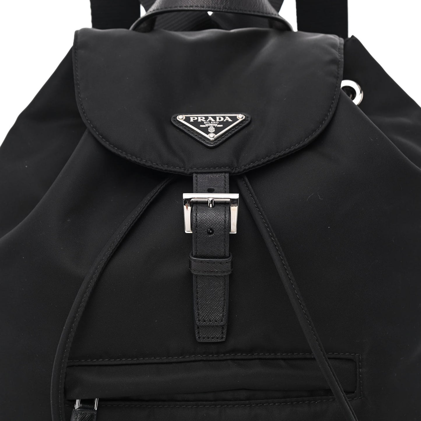 Nylon Vela Saffiano Small Cinch Backpack Black