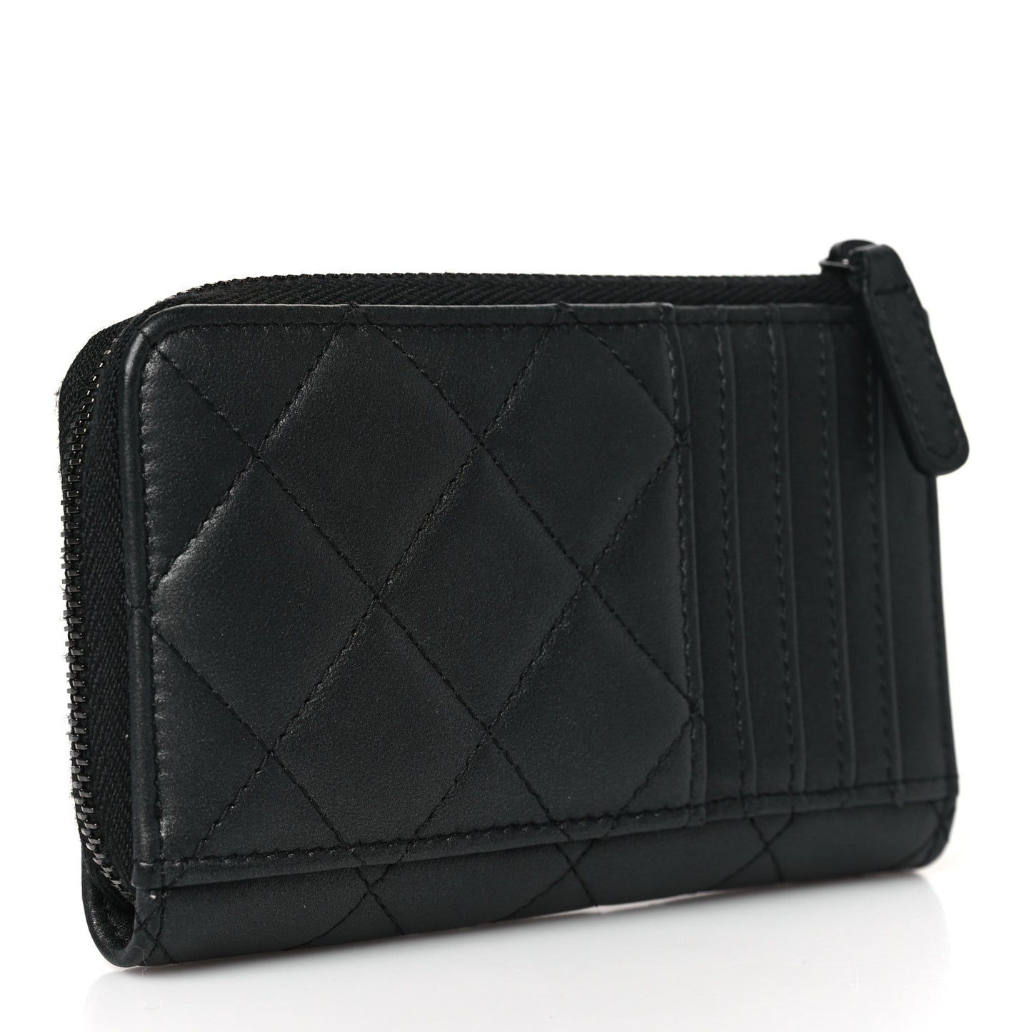 Pearly Lambskin Quilted Zip Card Holder So Black