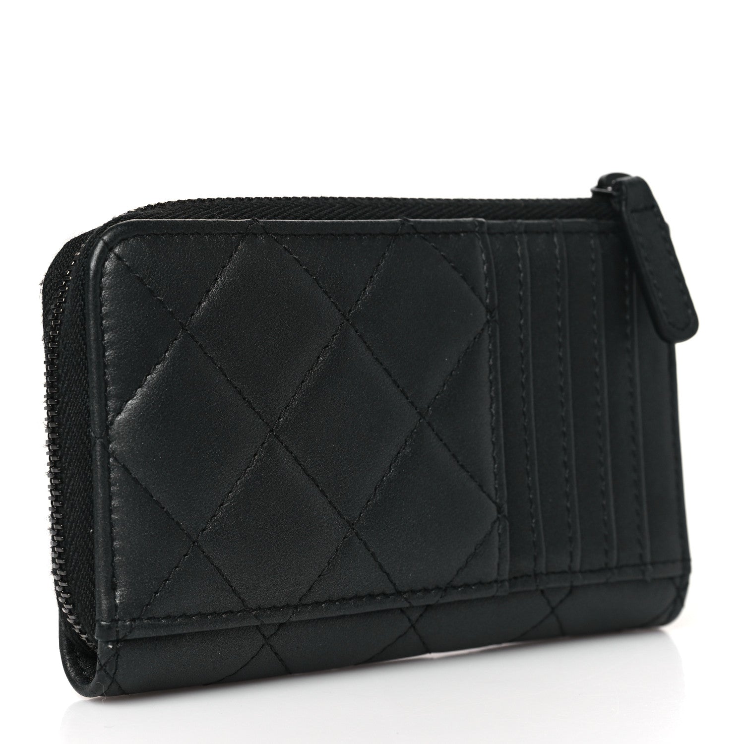 Chanel Pearly Lambskin Quilted Zip Card Holder So Black 3 of 7