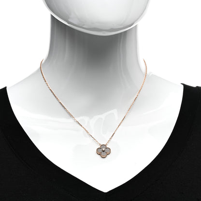 Van Cleef & Arpels 18K Rose Gold Diamond Silver Obsidian Vintage Alhambra Pendant Necklace 2 of 5