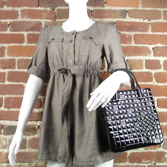 Patent Chocolate Bar Quilted Tote Black