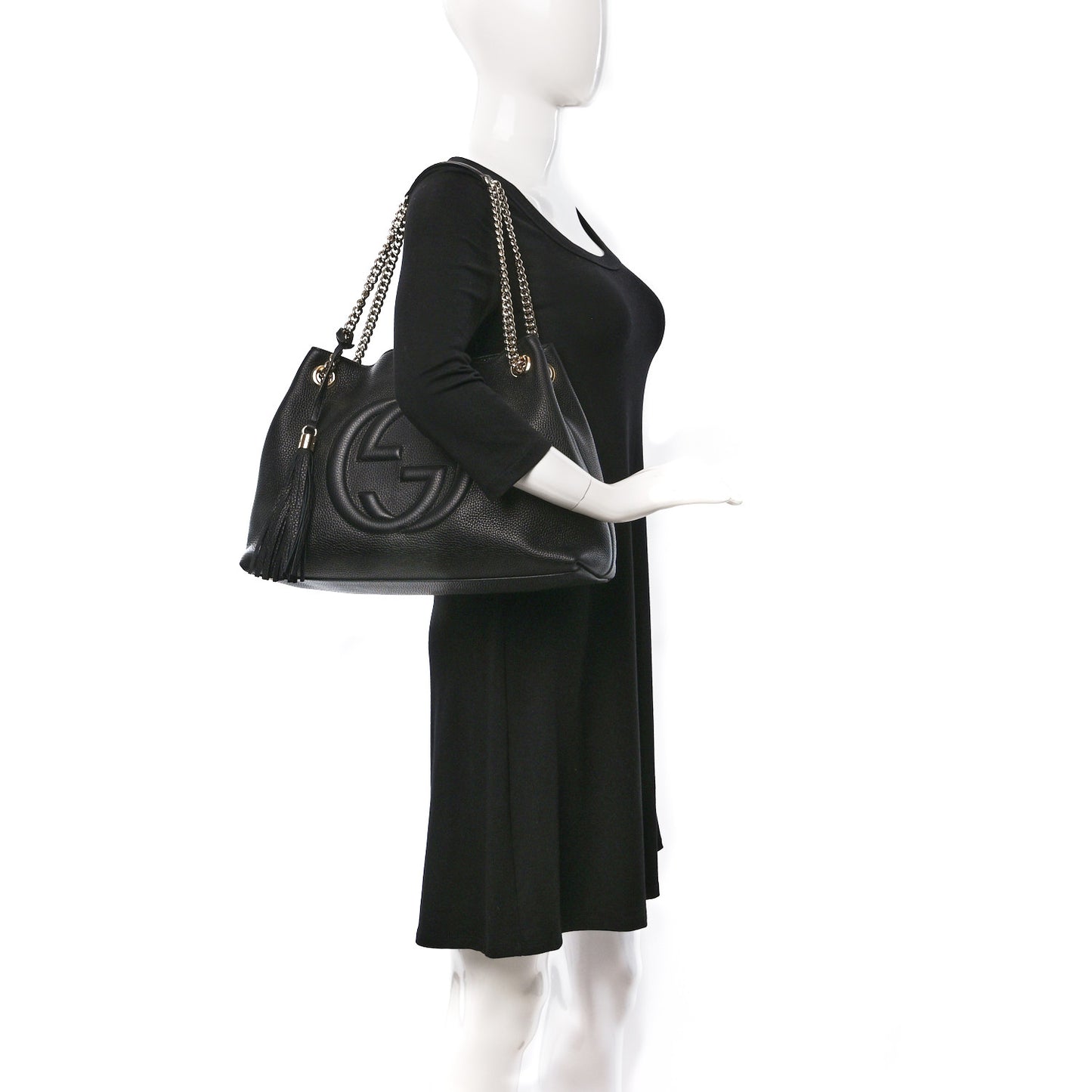 Pebbled Calfskin Medium Soho Chain Shoulder Bag Black
