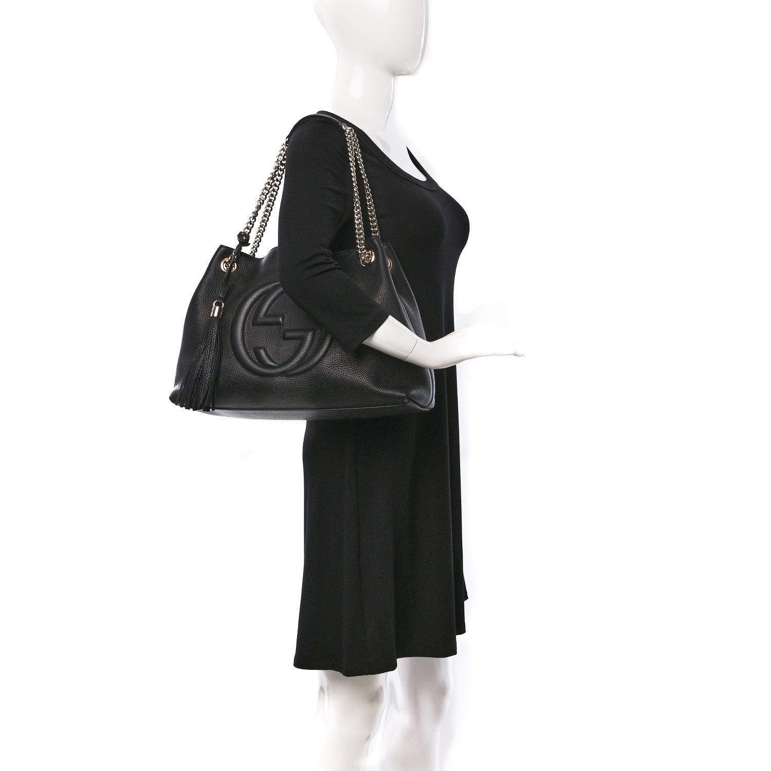 Gucci Pebbled Calfskin Medium Soho Chain Shoulder Bag Black 2 of 11