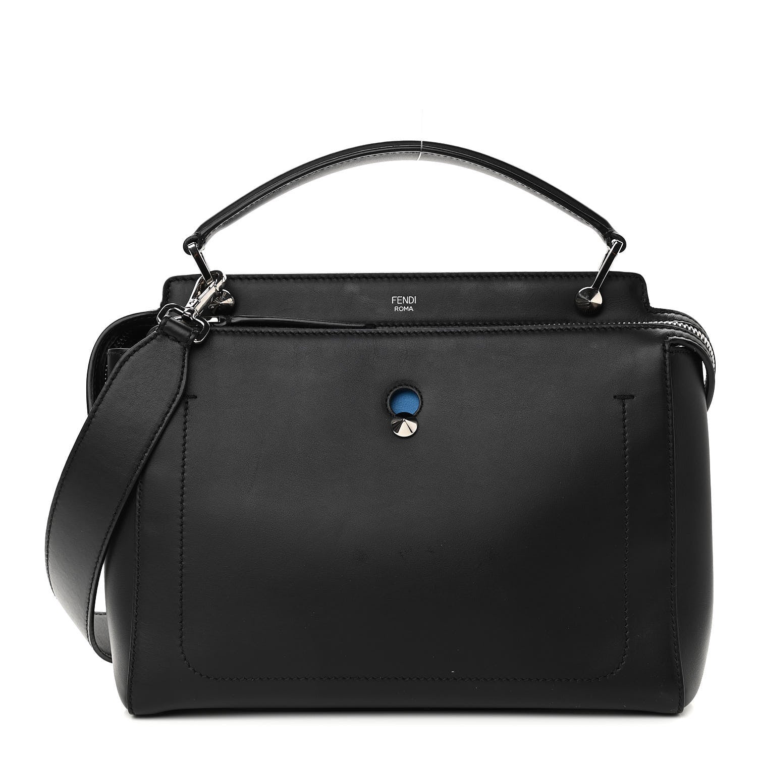 Fendi Vitello Baltico Dolce DotCom Satchel Black Blue Royal 1 of 20