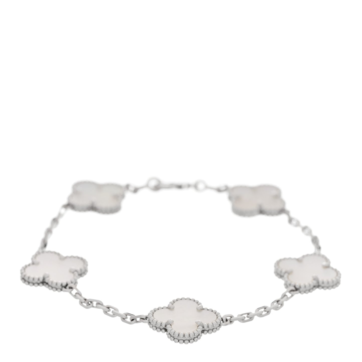 18K White Gold Mother of Pearl 5 Motifs Vintage Alhambra Bracelet