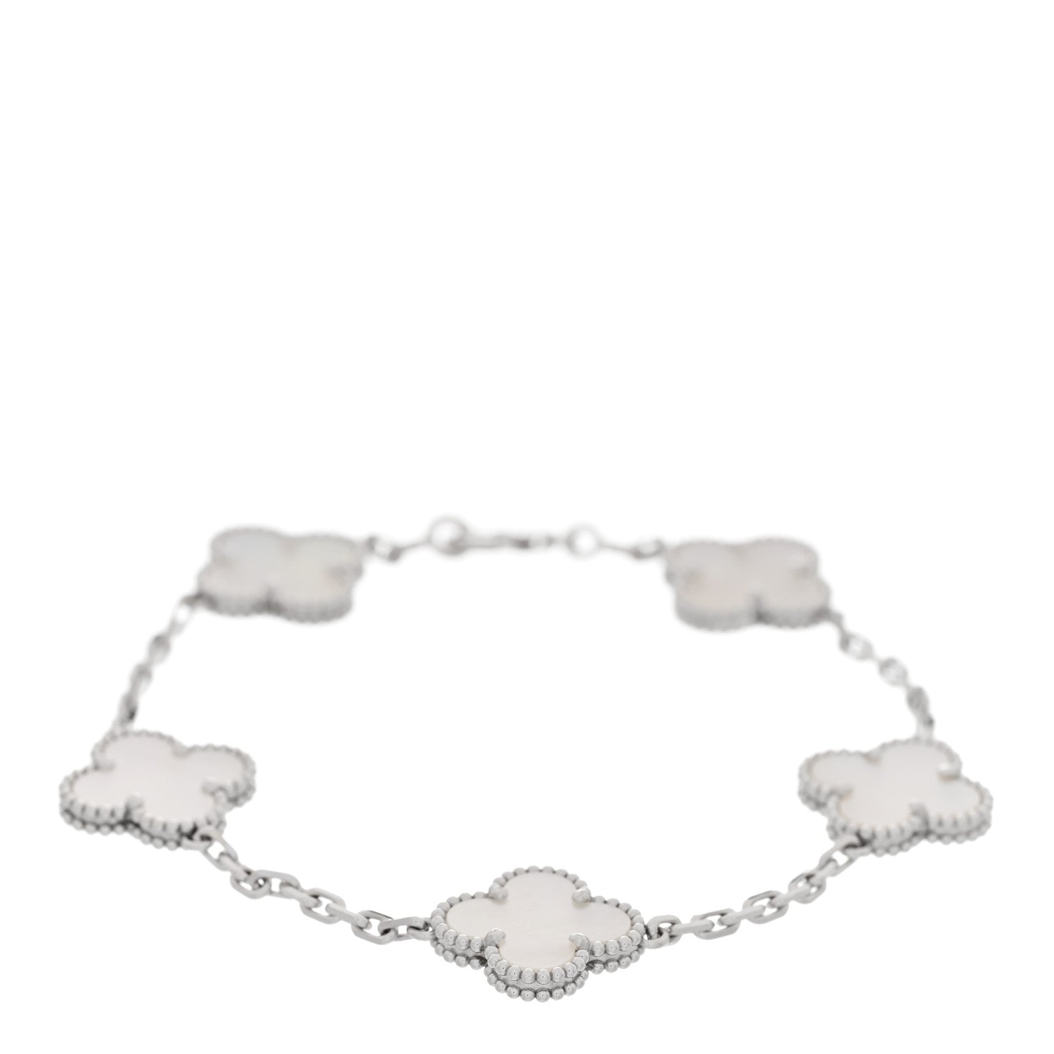 Van Cleef & Arpels 18K White Gold Mother of Pearl 5 Motifs Vintage Alhambra Bracelet 1 of 5