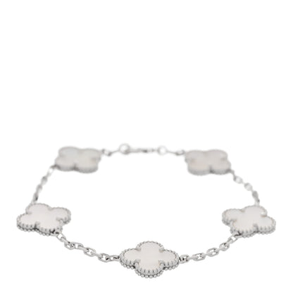 Van Cleef & Arpels 18K White Gold Mother of Pearl 5 Motifs Vintage Alhambra Bracelet 1 of 5