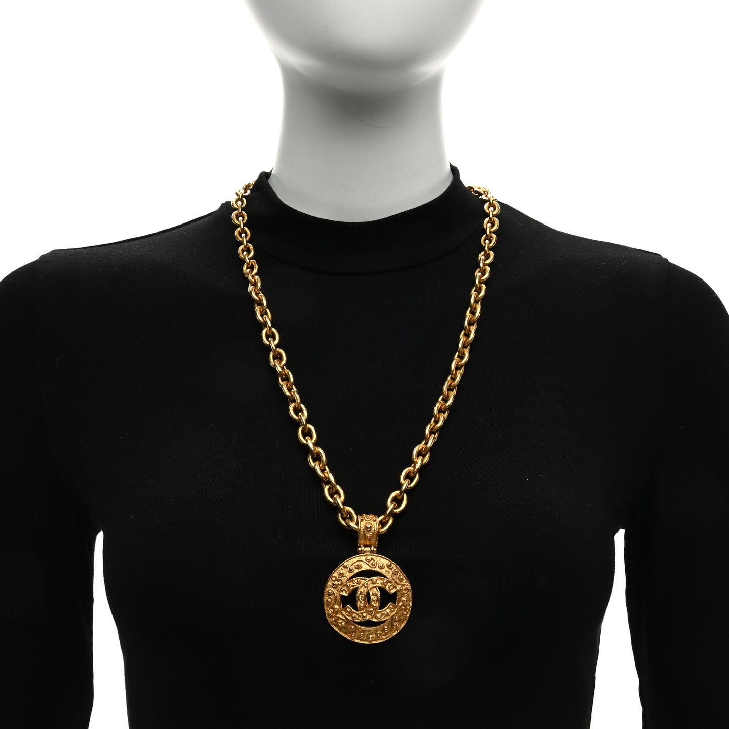 CC Chain Pendant Long Necklace Gold