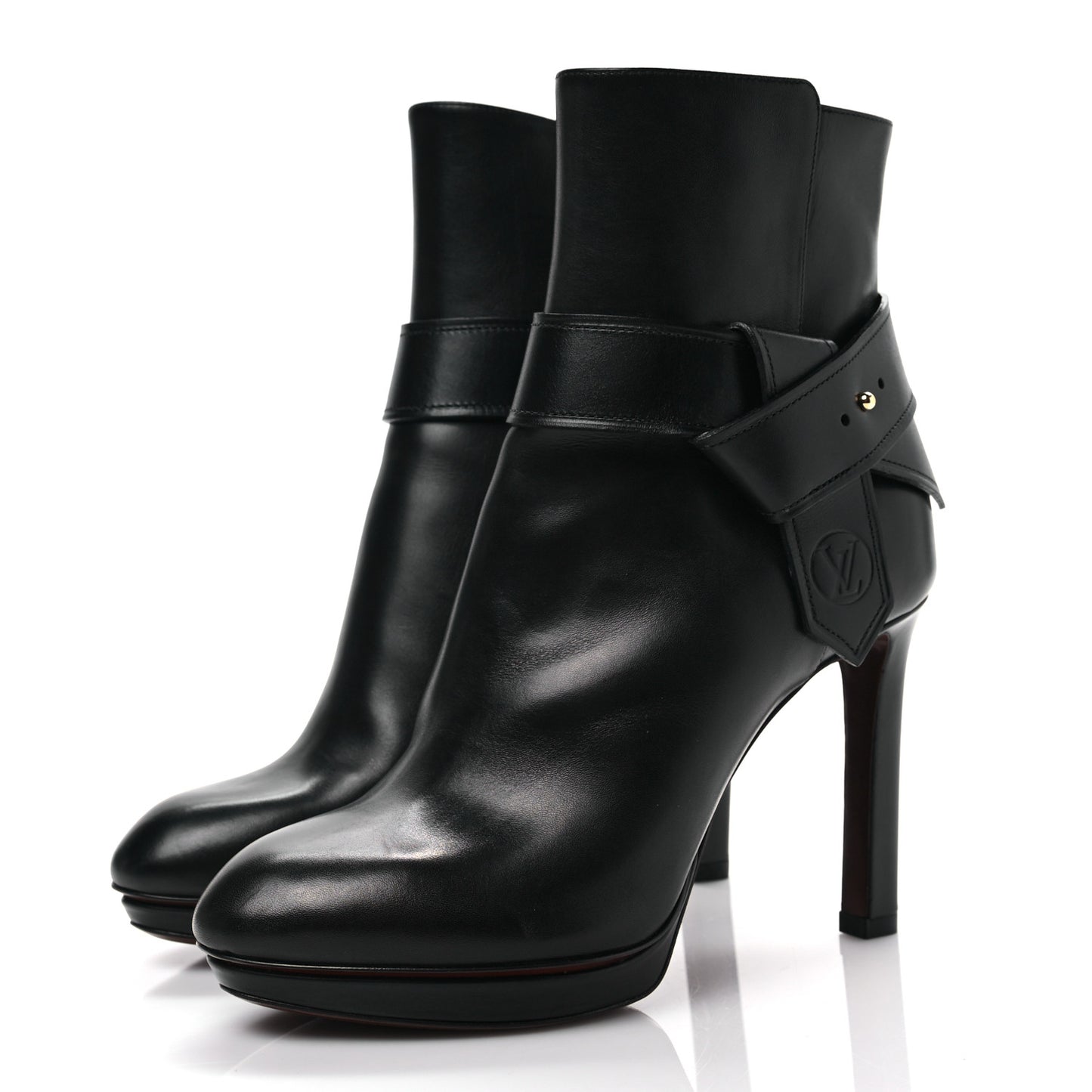 Calfskin Belted Platform Ankle Boots 36 Black