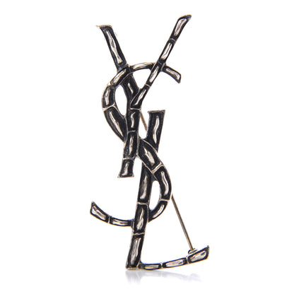 Saint Laurent Monogram Crocodile Opyum Brooch Silver 1 of 4