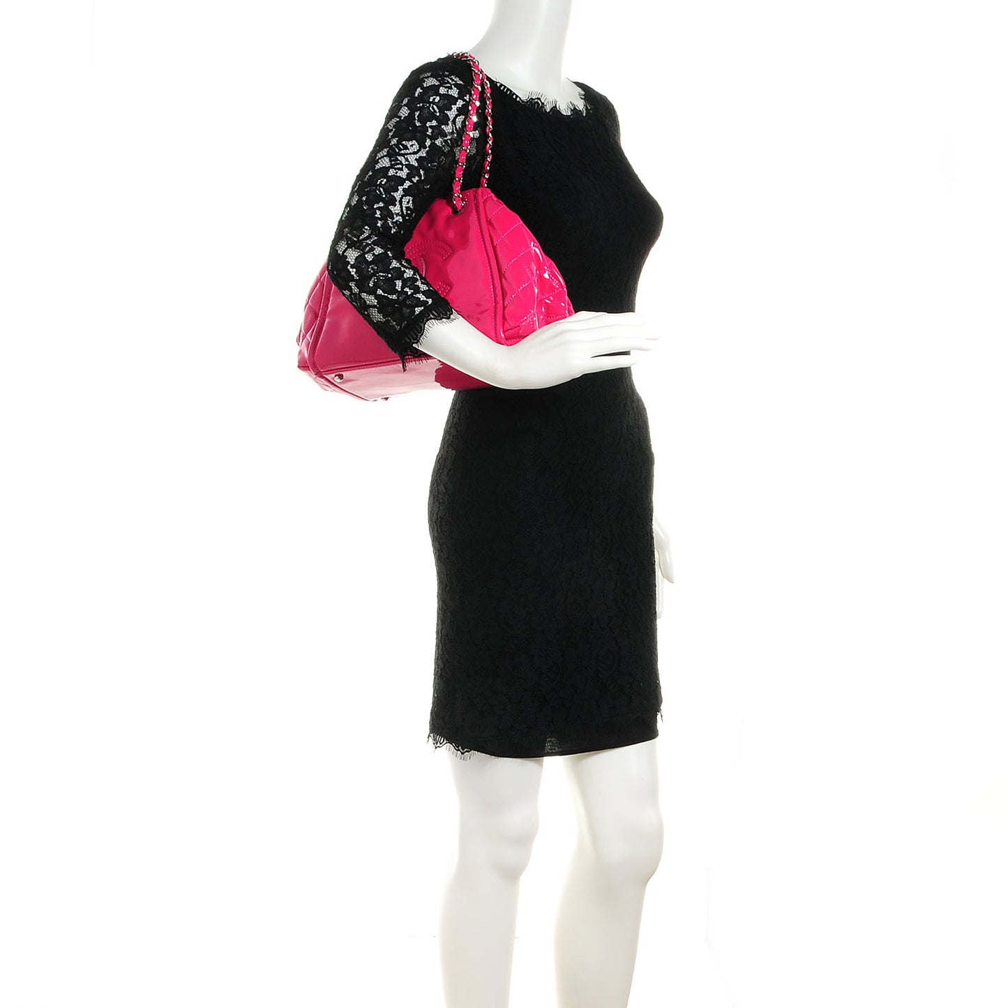 Vinyl Lipstick Ligne Large Accordion Tote Hot Pink