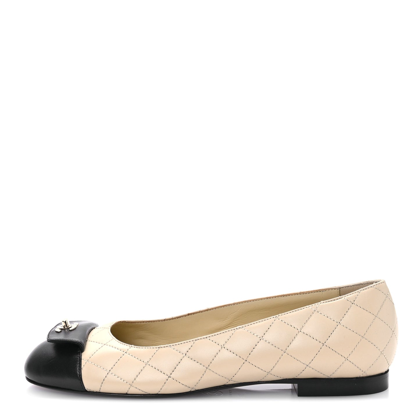Lambskin Quilted CC Ballerina Flats 39 Beige