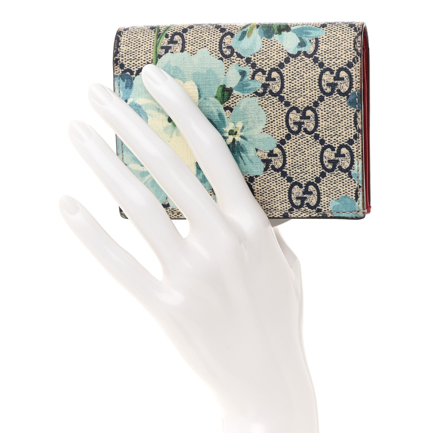 Gucci GG Supreme Monogram Blooms Card Case Wallet Beige Blue Navy Hibiscus Red 2 of 12