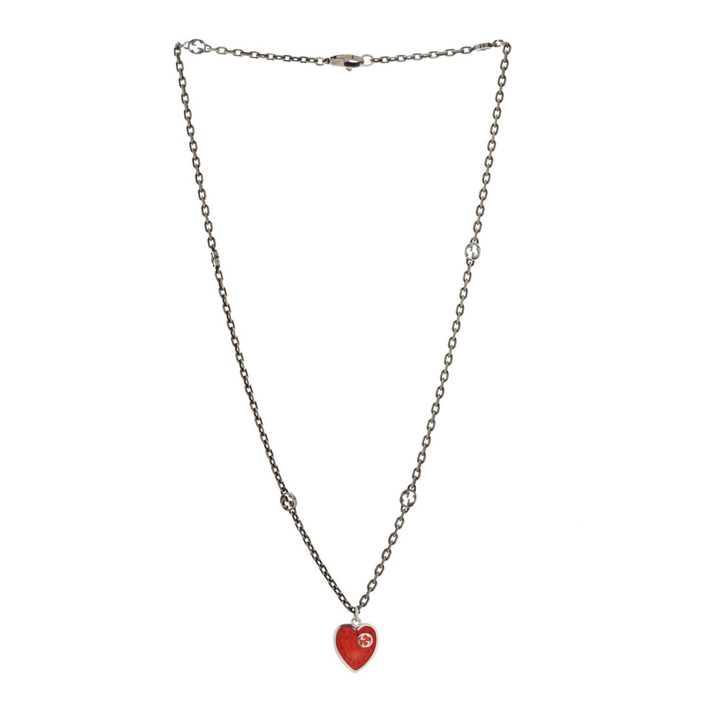 Sterling Silver Enamel Interlocking G Heart Necklace Red