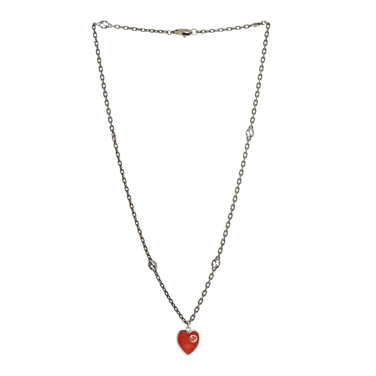 Gucci Sterling Silver Enamel Interlocking G Heart Necklace Red 2 of 5