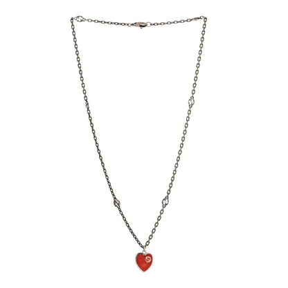 Gucci Sterling Silver Enamel Interlocking G Heart Necklace Red 2 of 5