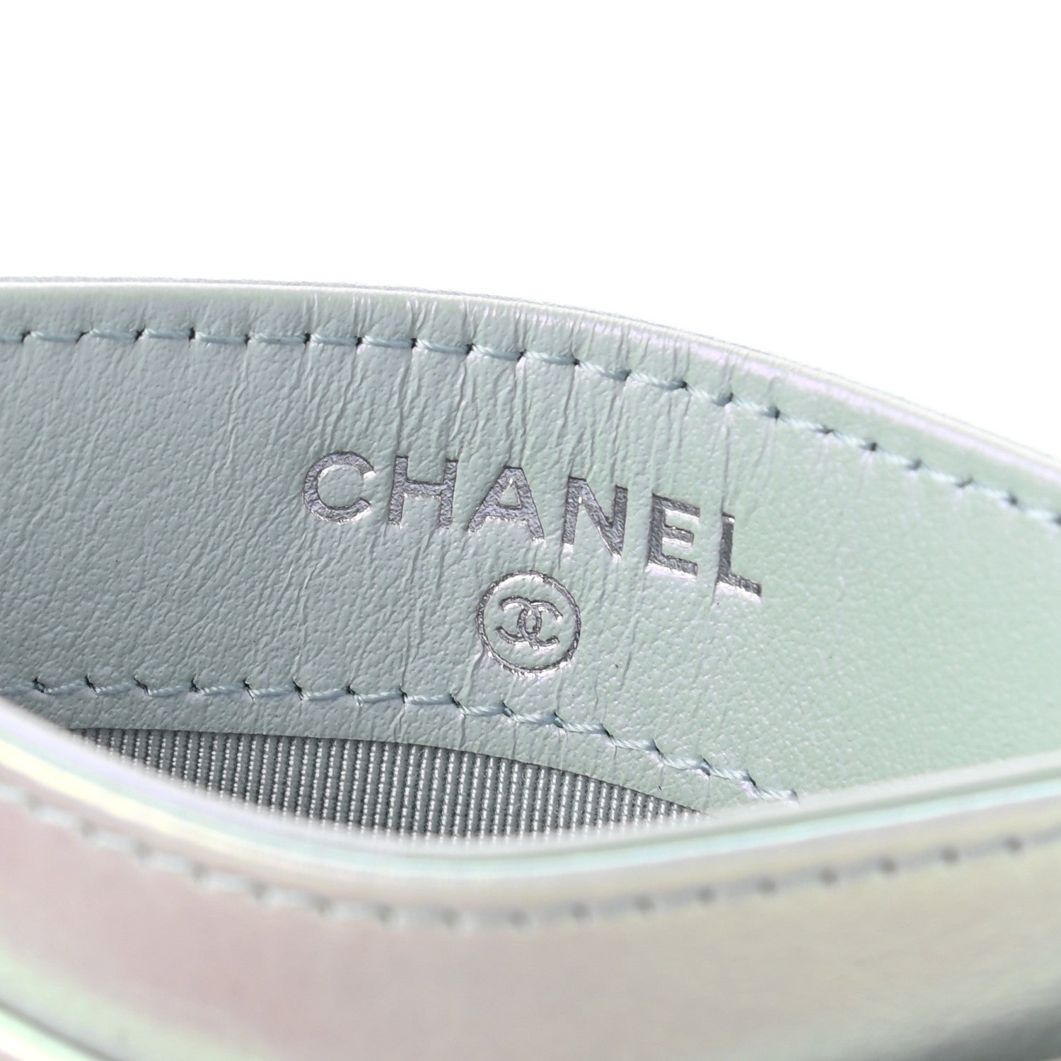 Chanel Iridescent Calfskin Quilted Card Holder Light Blue 6 of 8