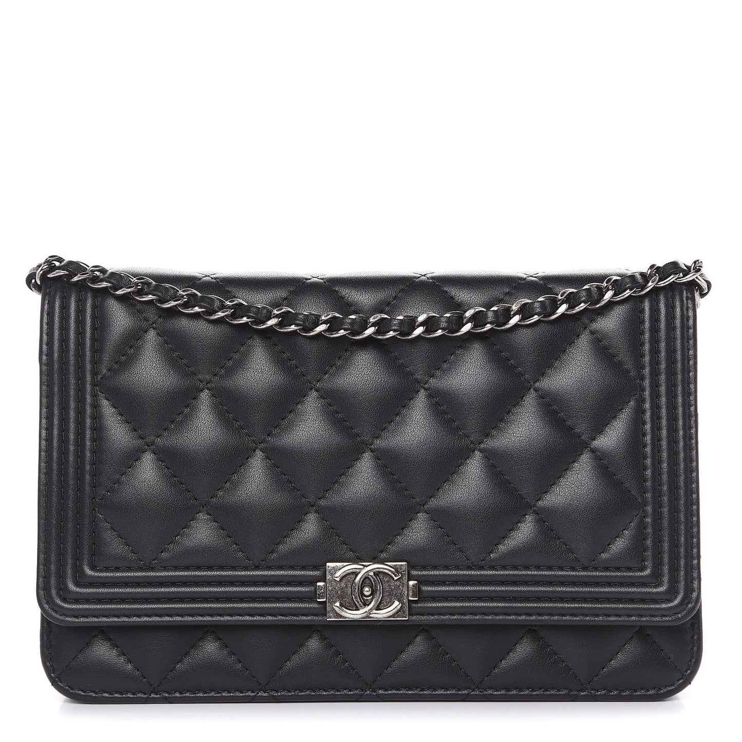 Lambskin Quilted Boy Wallet On Chain WOC Black