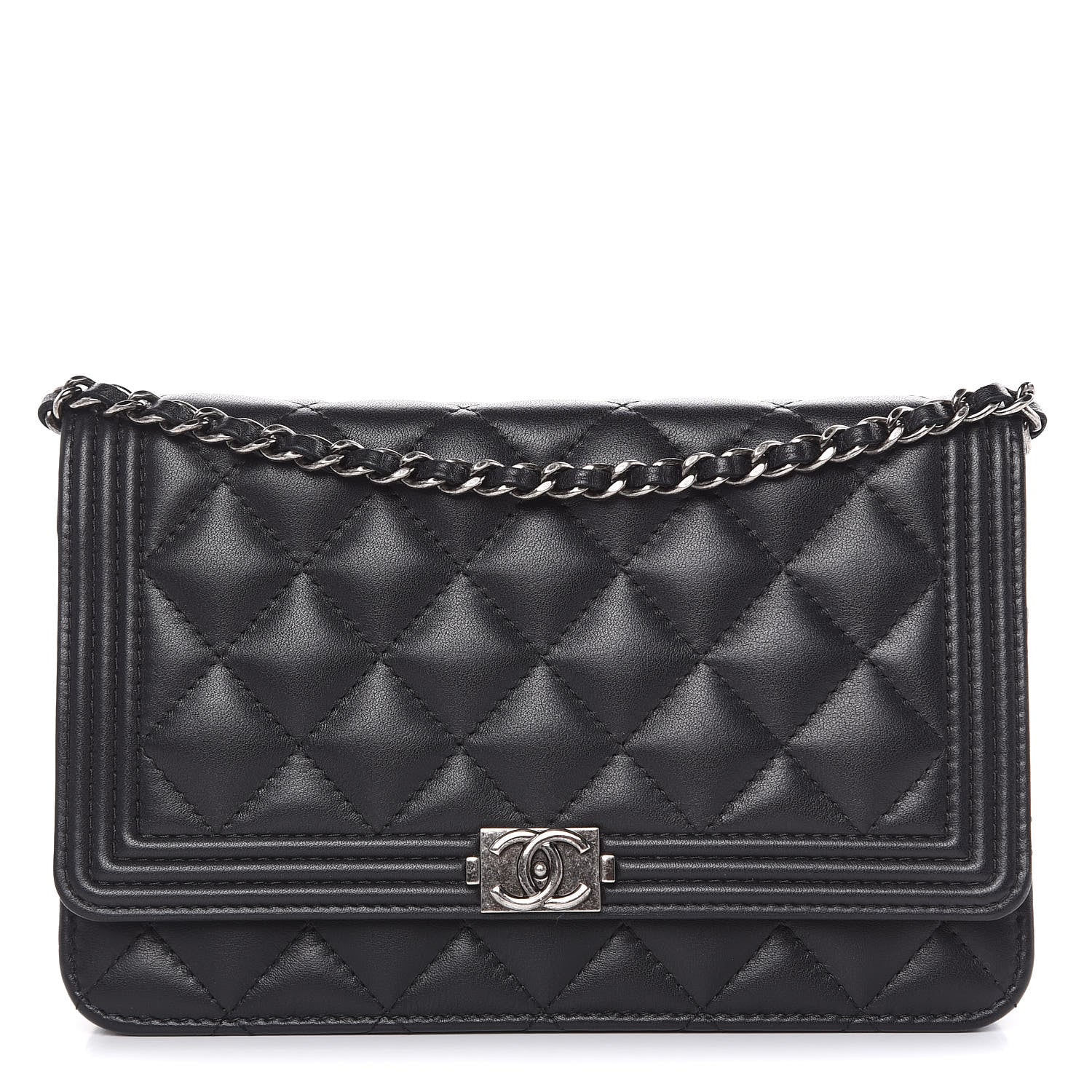 Chanel Lambskin Quilted Boy Wallet On Chain WOC Black 1 of 11