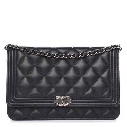 Chanel Lambskin Quilted Boy Wallet On Chain WOC Black 1 of 11