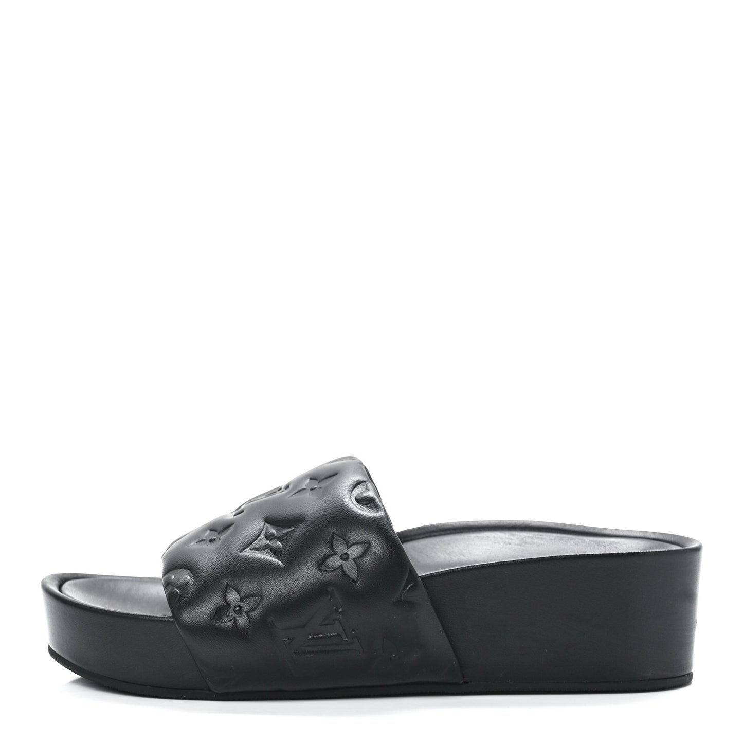 Lambskin Embossed Monogram Jumbo Flatform Mule Sandals 35 Black