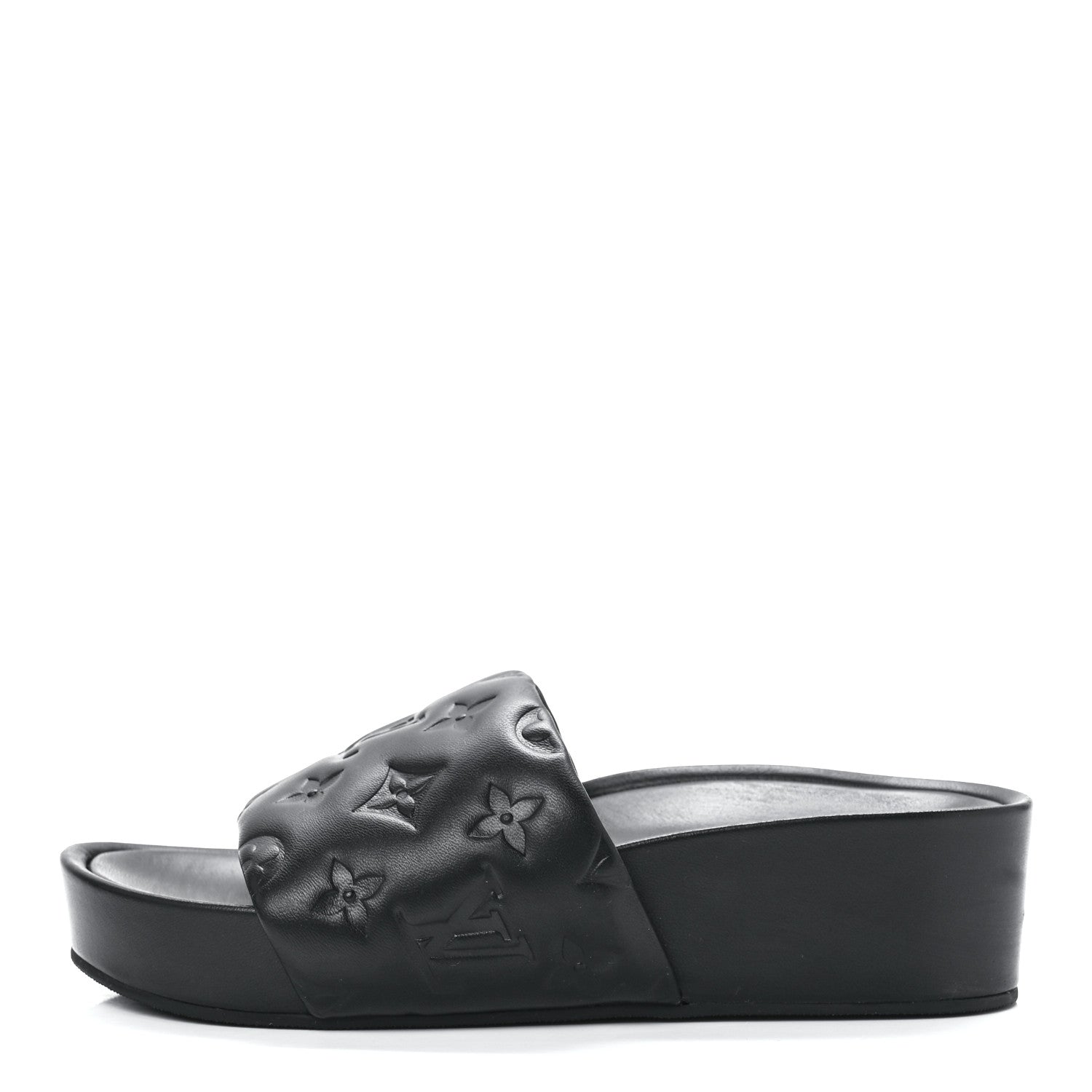 Louis Vuitton Lambskin Embossed Monogram Jumbo Flatform Mule Sandals 35 Black 1 of 9