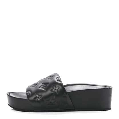 Louis Vuitton Lambskin Embossed Monogram Jumbo Flatform Mule Sandals 35 Black 1 of 9