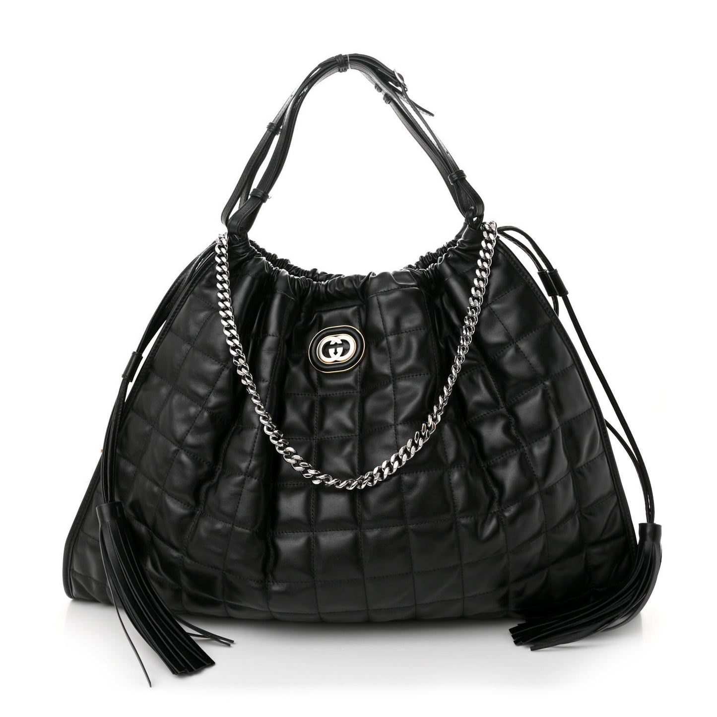 Calfskin Quilted Large Deco Tote Bag Black