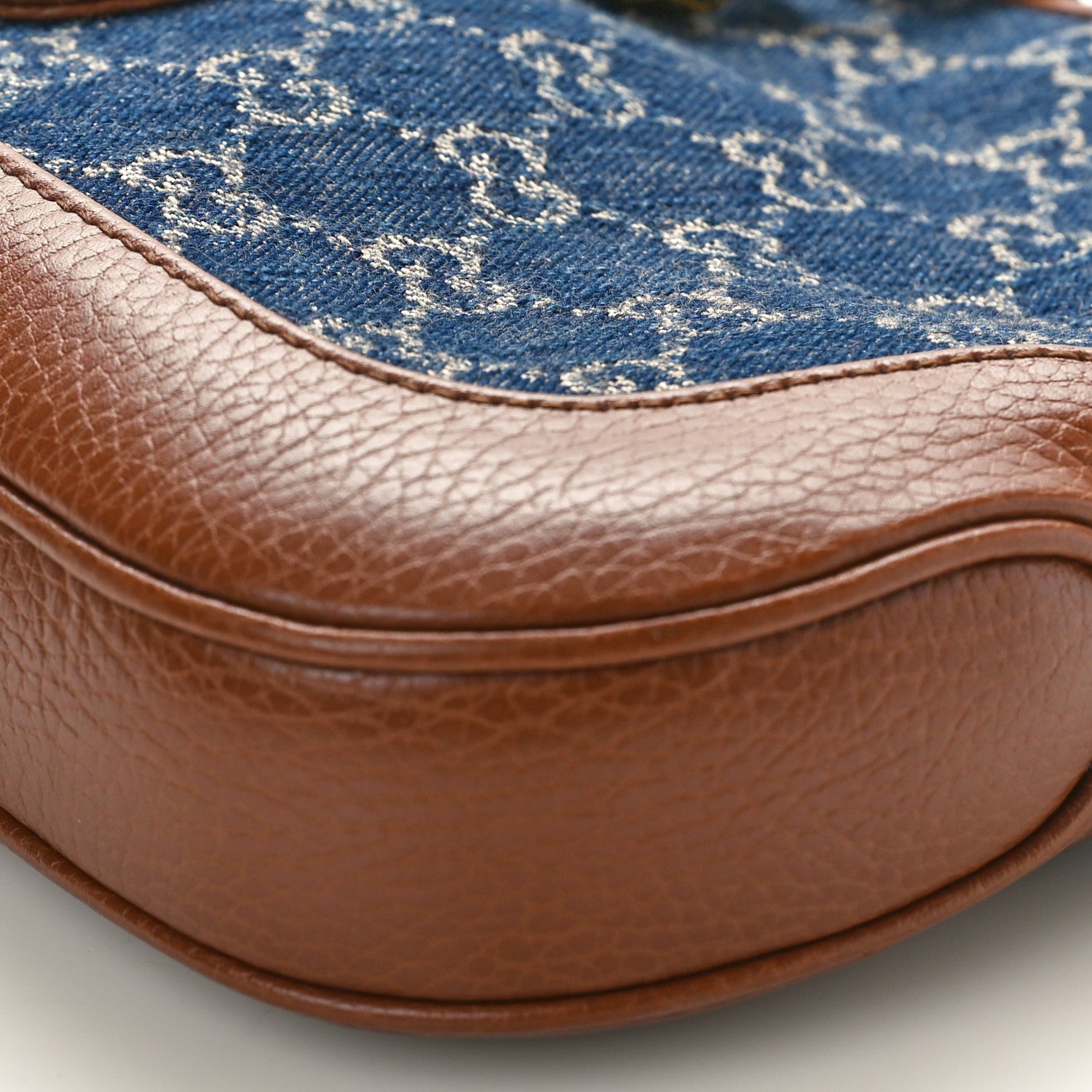 Gucci New Denim GG Monogram Calfskin Small Jackie 1961 Hobo Blue Tea Cuir 10 of 10