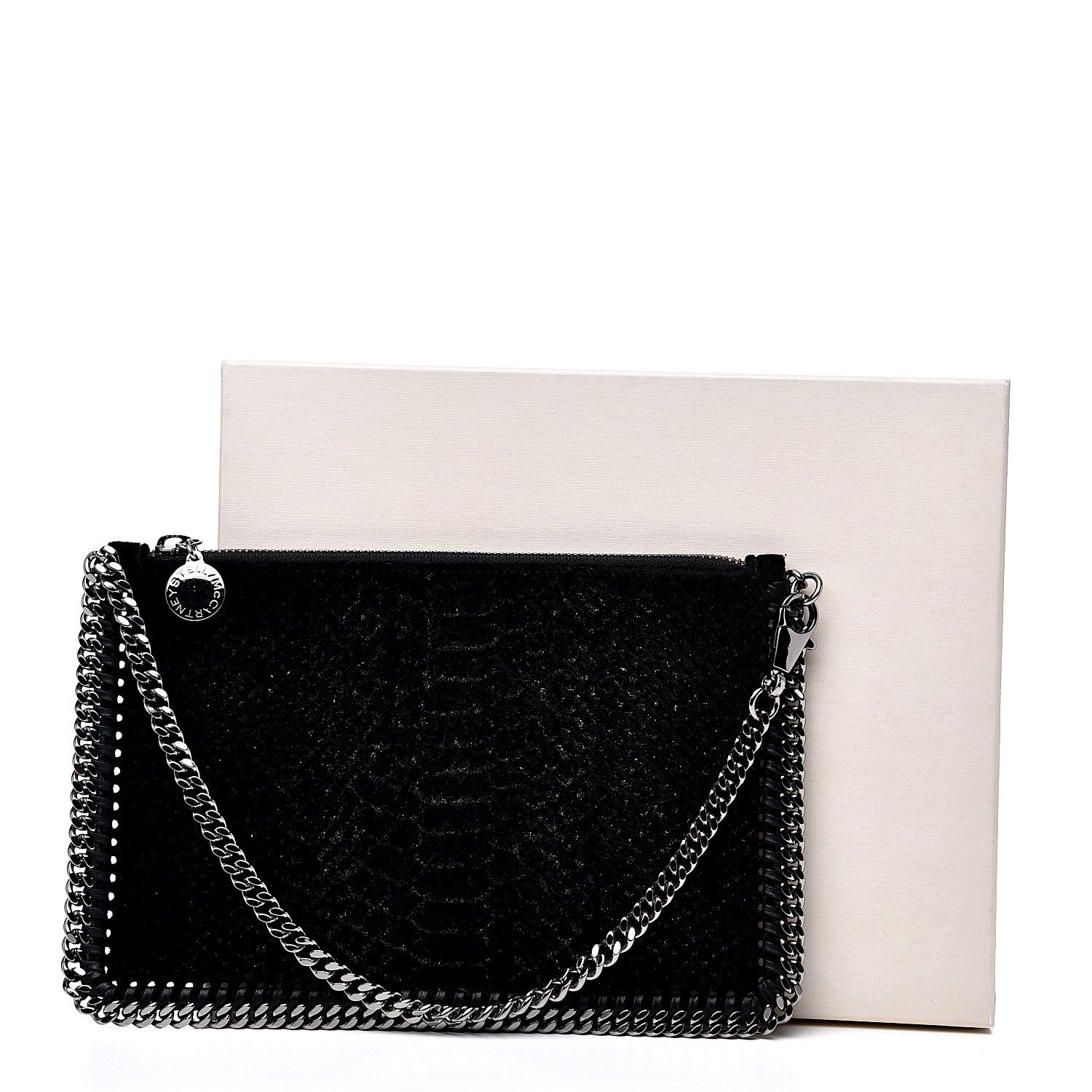 Stella McCartney Metallic Snake Embossed Velvet Falabella Clutch Black 7 of 7
