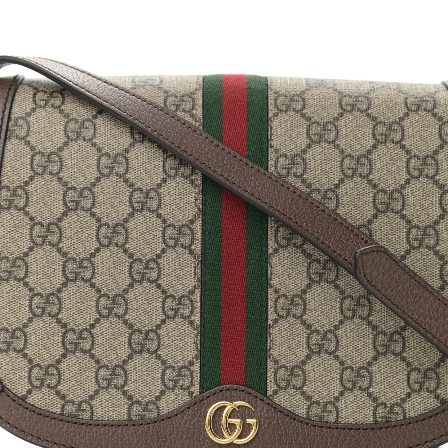 GG Supreme Monogram Web Small Ophidia Flap Messenger Bag Brown