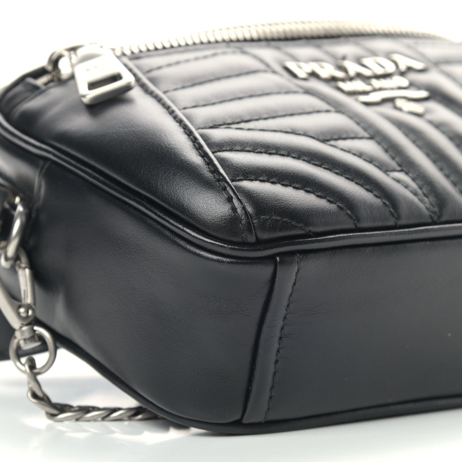 Prada Soft Calfskin Impunture Diagramme Belt Bag Black 8 of 9
