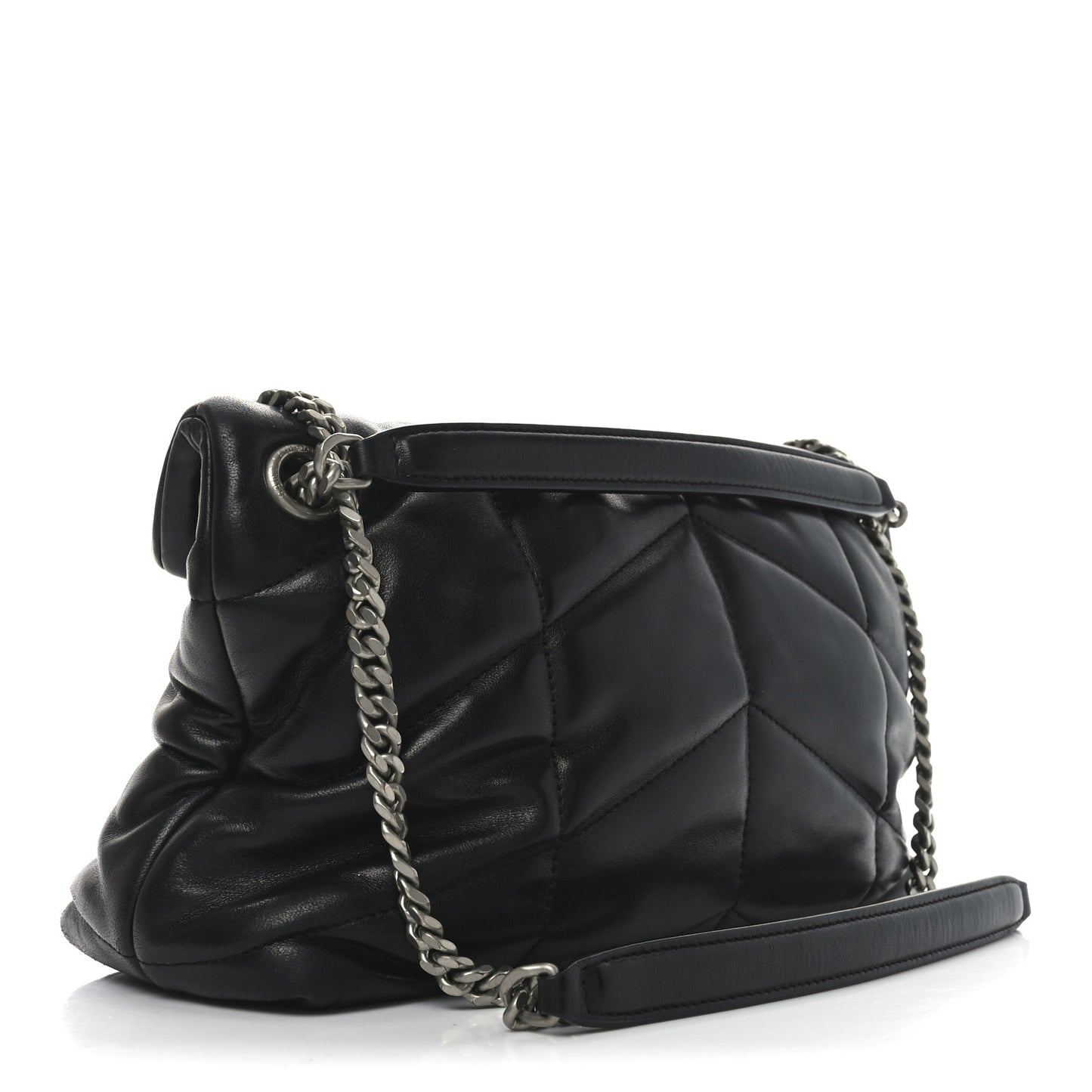 Lambskin Quilted Small Loulou Puffer Monogram Chain Satchel Black