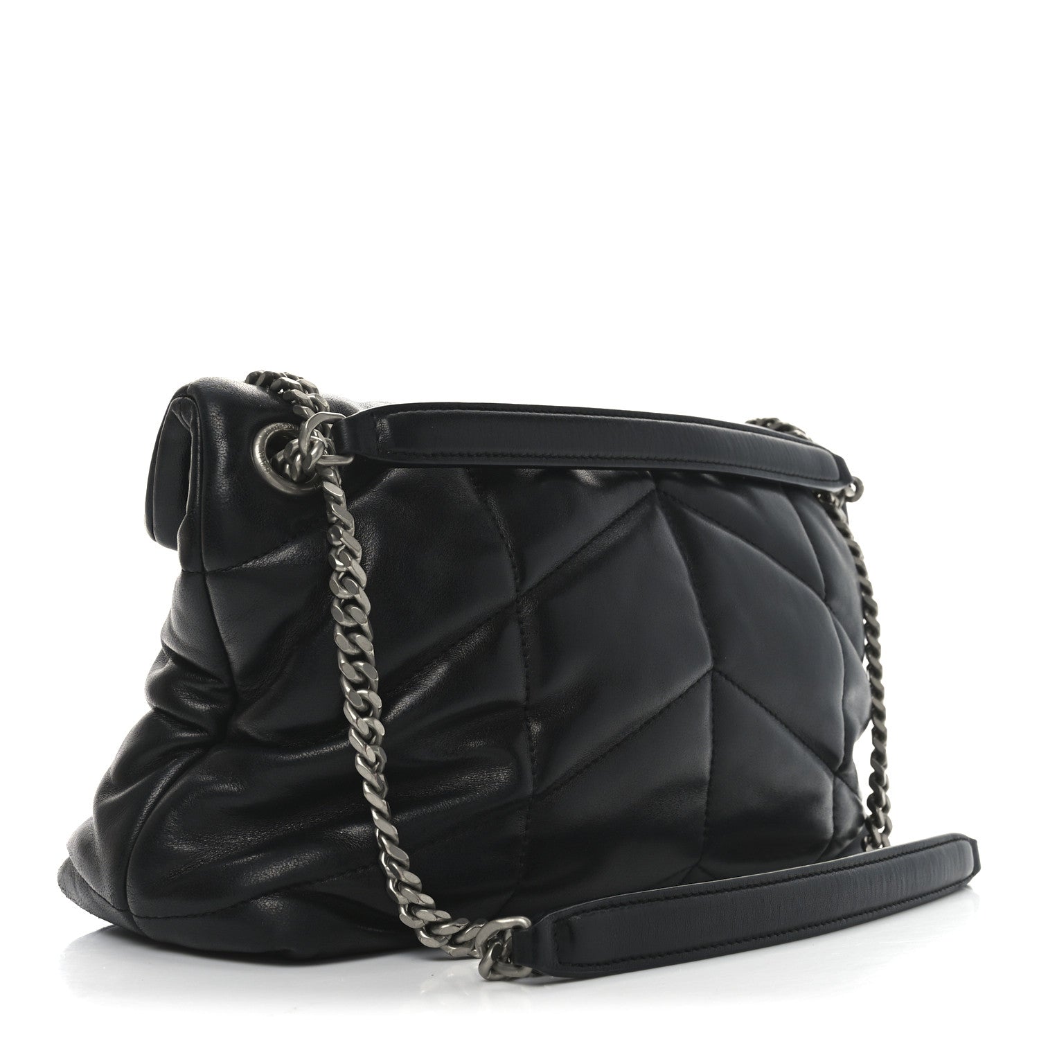 Saint Laurent Lambskin Quilted Small Loulou Puffer Monogram Chain Satchel Black 3 of 10