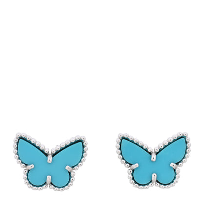 Van Cleef & Arpels 18K White Gold Turquoise Sweet Alhambra Butterfly Earrings 1 of 6