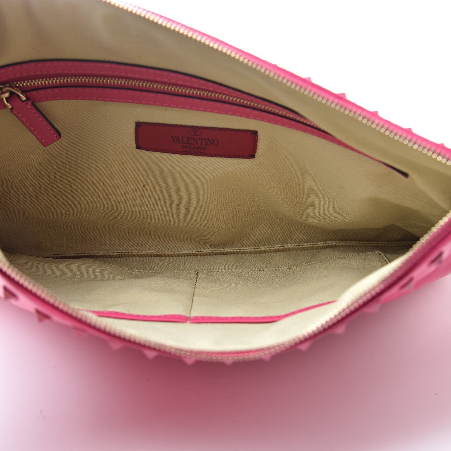 Valentino Garavani Vitello Monochrome Large Rockstud Zip Wristlet Pouch Pop Fuxia 5 of 10