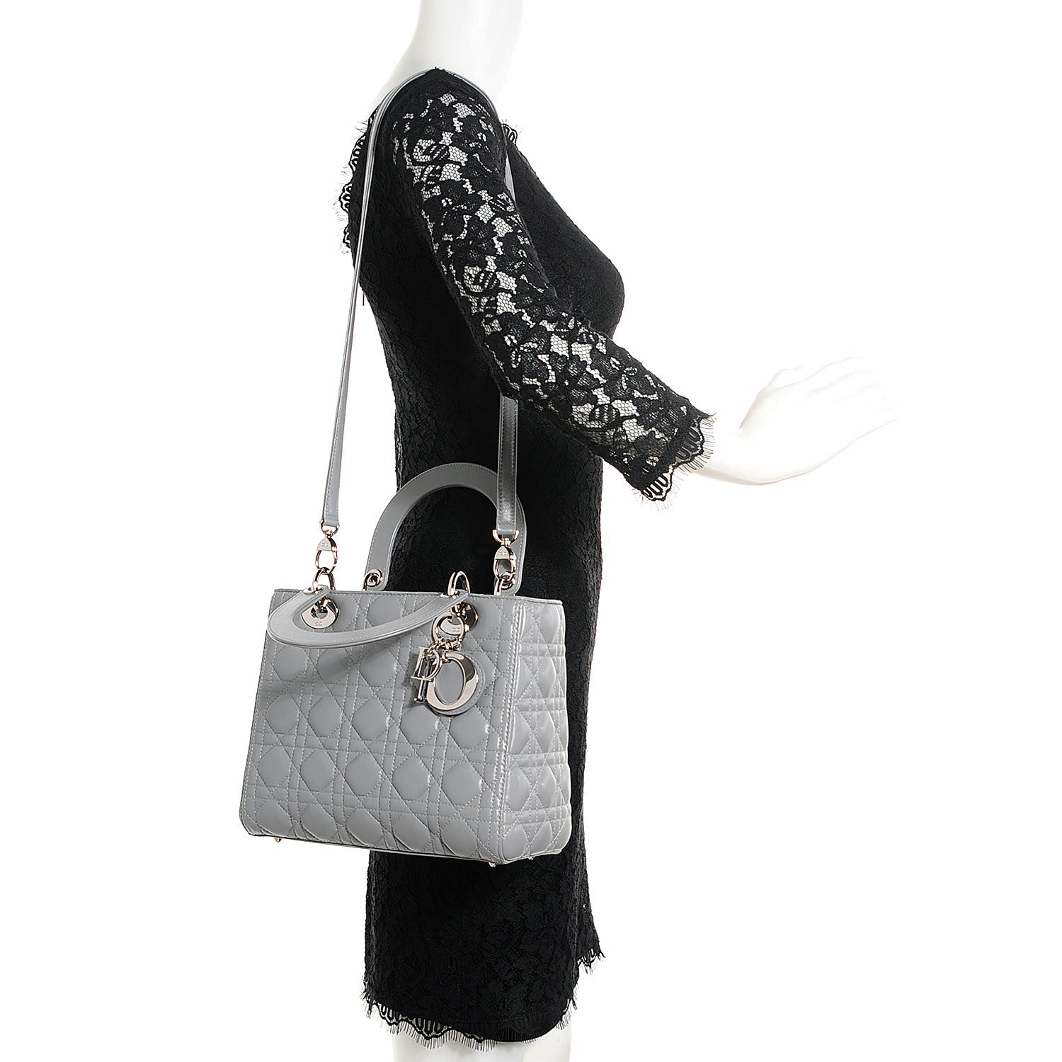 Christian Dior Lambskin Cannage Medium Lady Dior Grey 3 of 9