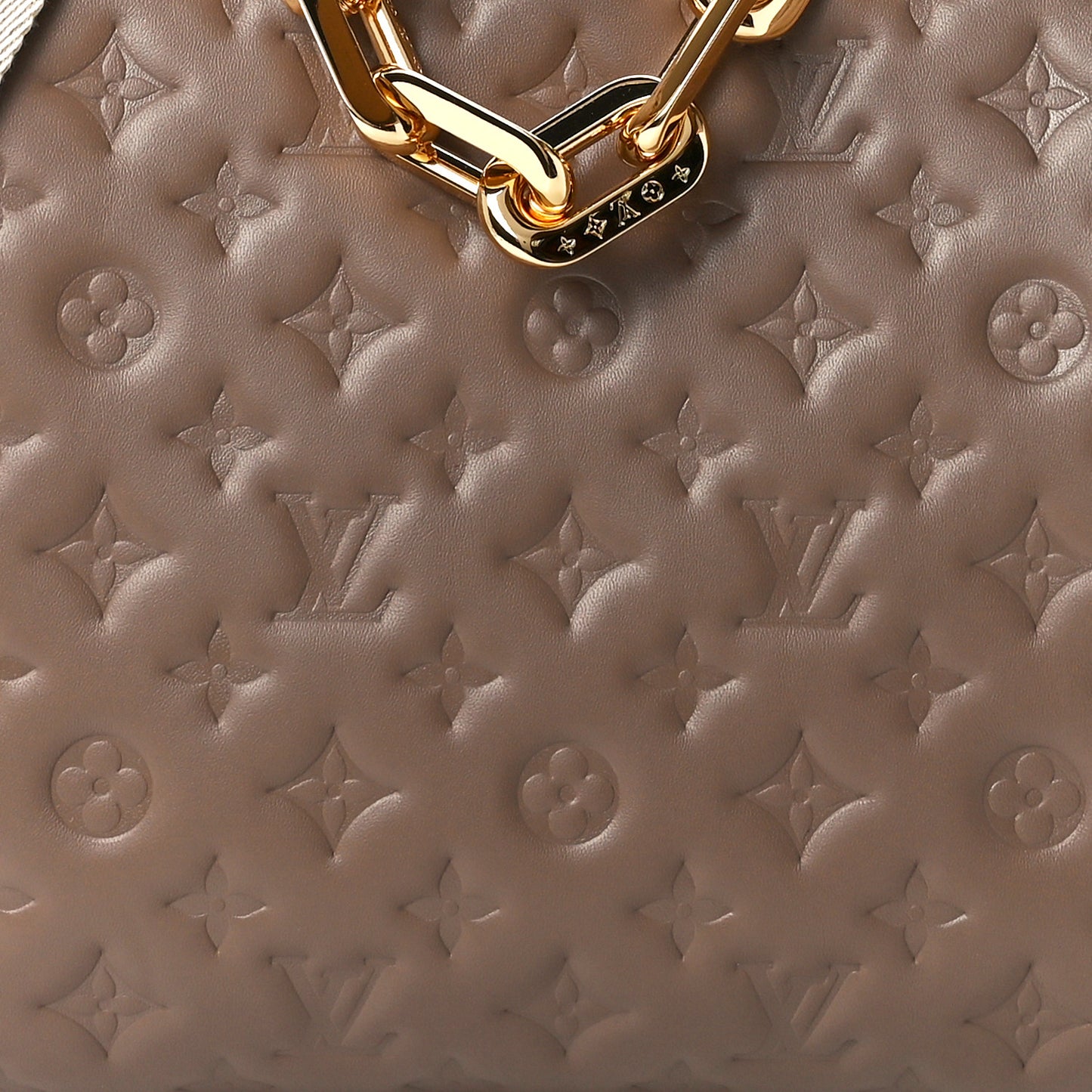 Lambskin Embossed Monogram Coussin MM Taupe