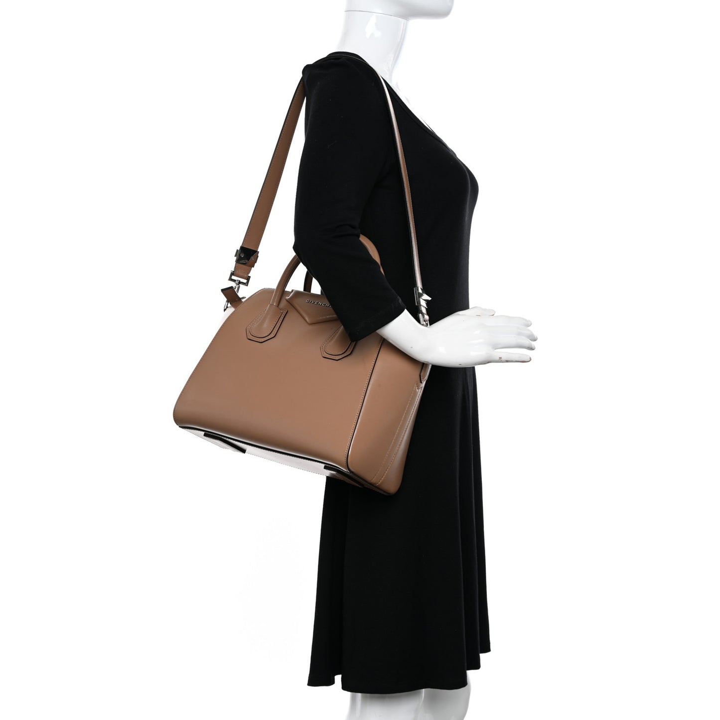Shiny Lord Calfskin Small Antigona Dark Beige