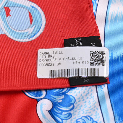 Hermes Silk Etriers Scarf 90 Rouge Vif Bleu 5 of 5