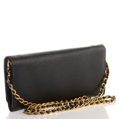 Prada Saffiano Metal Oro Chain Wallet Nero Black 3 of 9