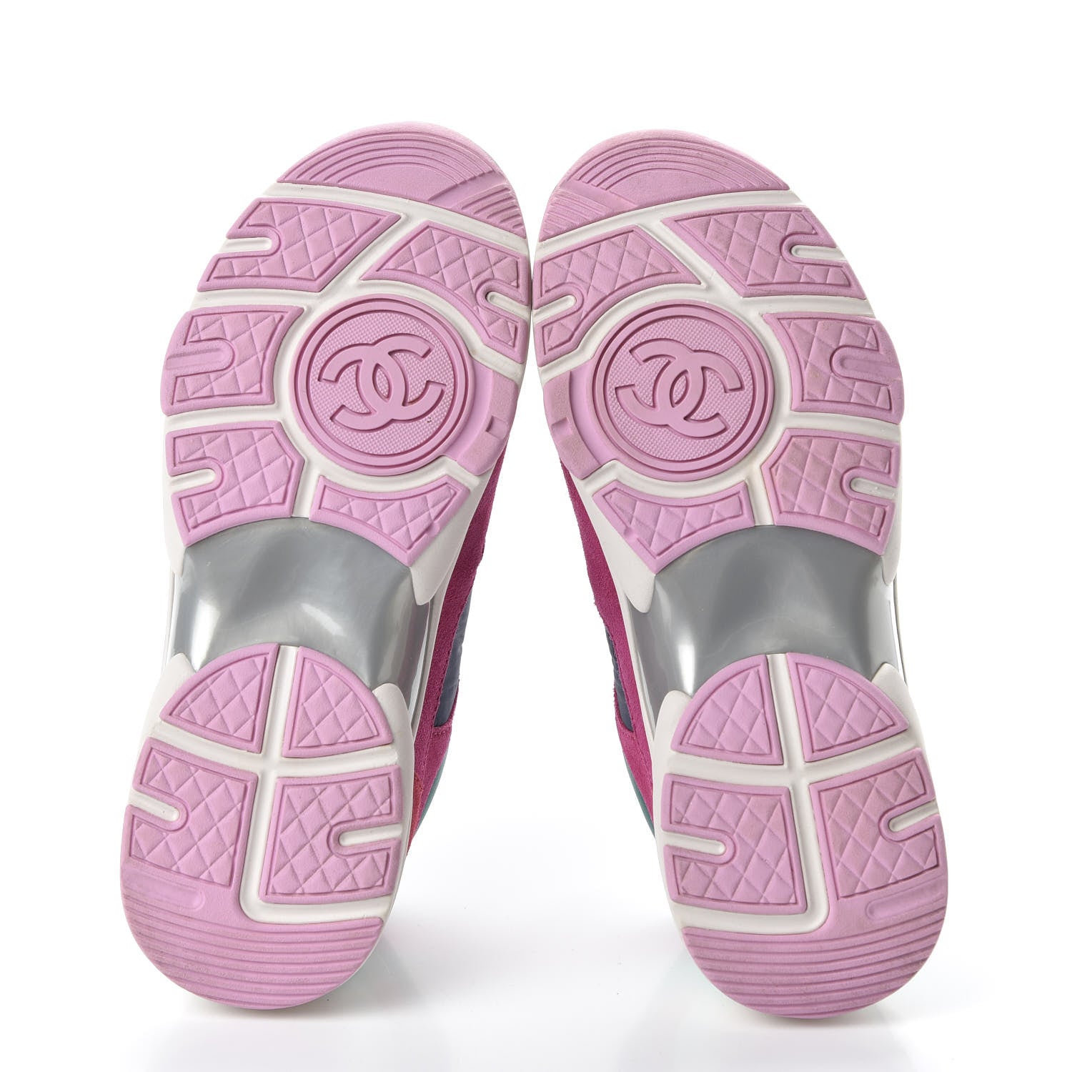 Chanel Nylon Lambskin Suede Calfskin CC Sneakers 36 Pink Green 5 of 9
