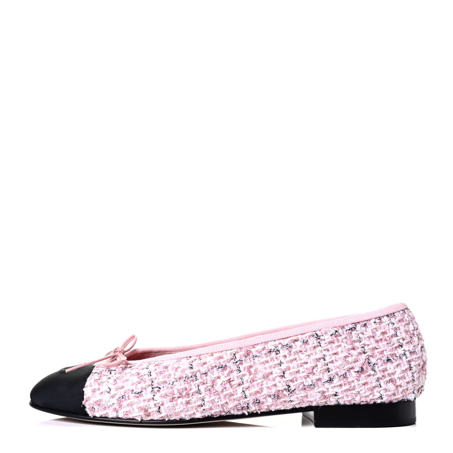 Chanel Tweed Grosgrain Cap Toe Ballerina Flats 38.5 Pink Black 1 of 4
